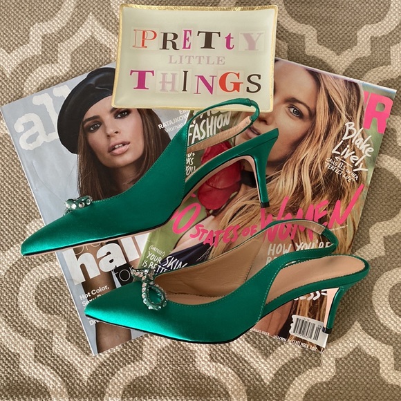 “J Crew,Colette” satin emerald green slingback with  embellished bow; size 7.5 - Picture 8 of 12